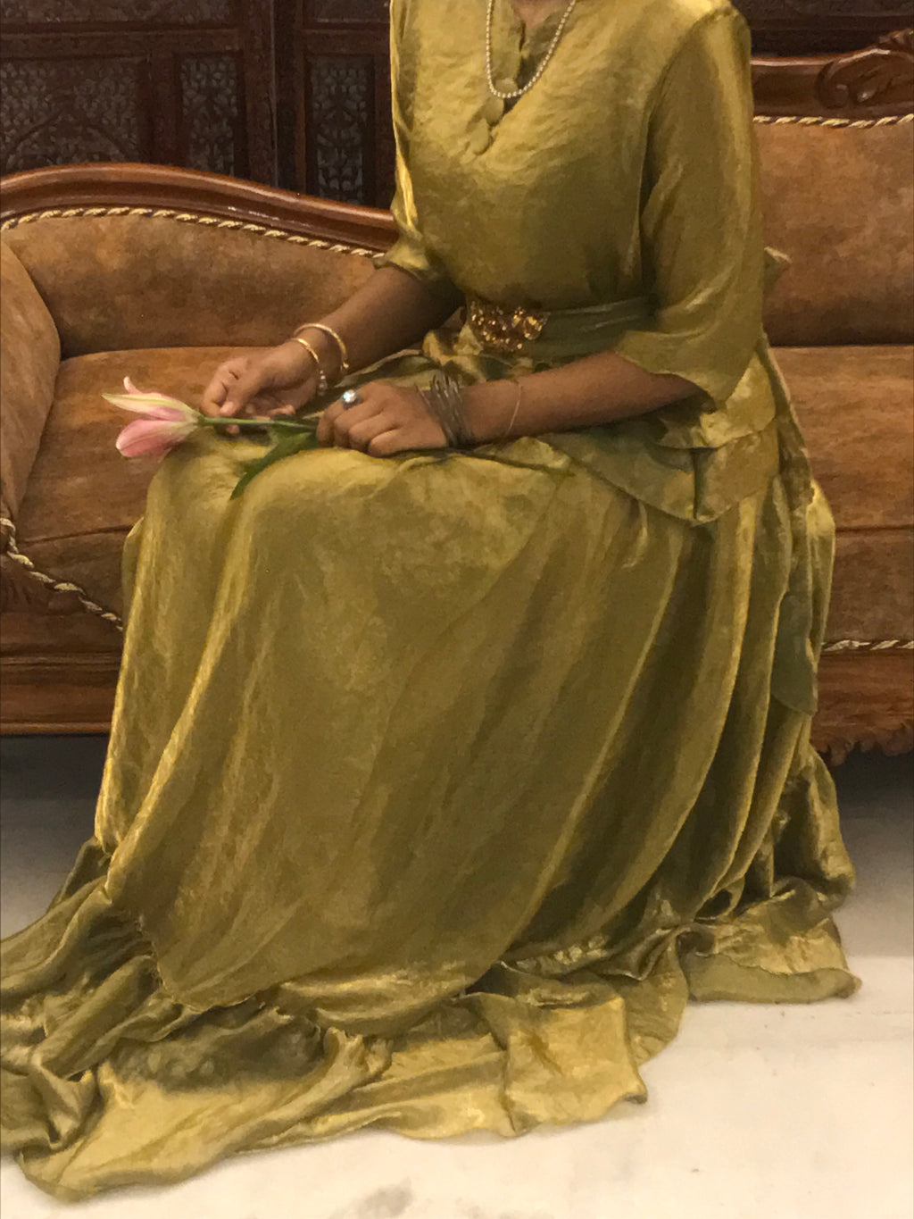 Gold Shimmer Top and Skirt with Hand-Embellished Sequin Belt