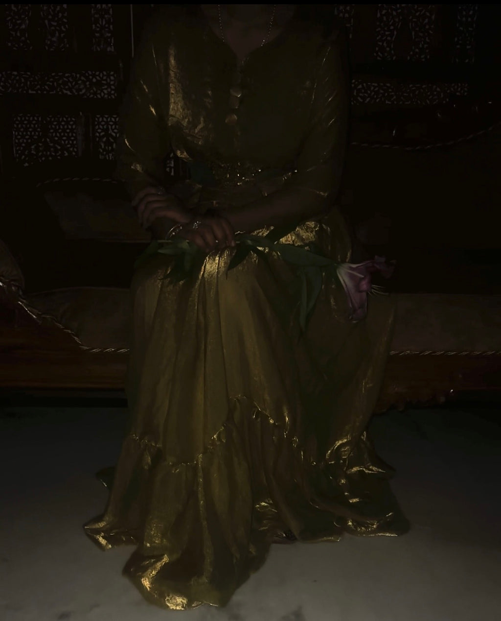 Gold Shimmer Top and Skirt with Hand-Embellished Sequin Belt