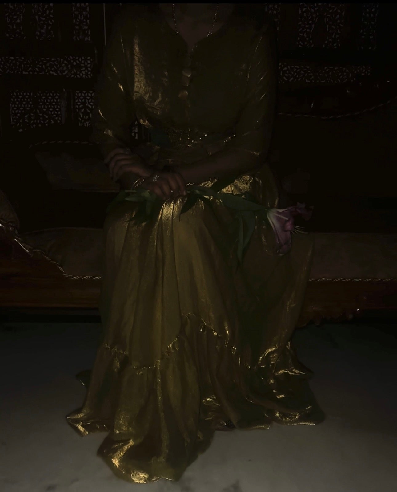 Gold Shimmer Top and Skirt with Hand-Embellished Sequin Belt