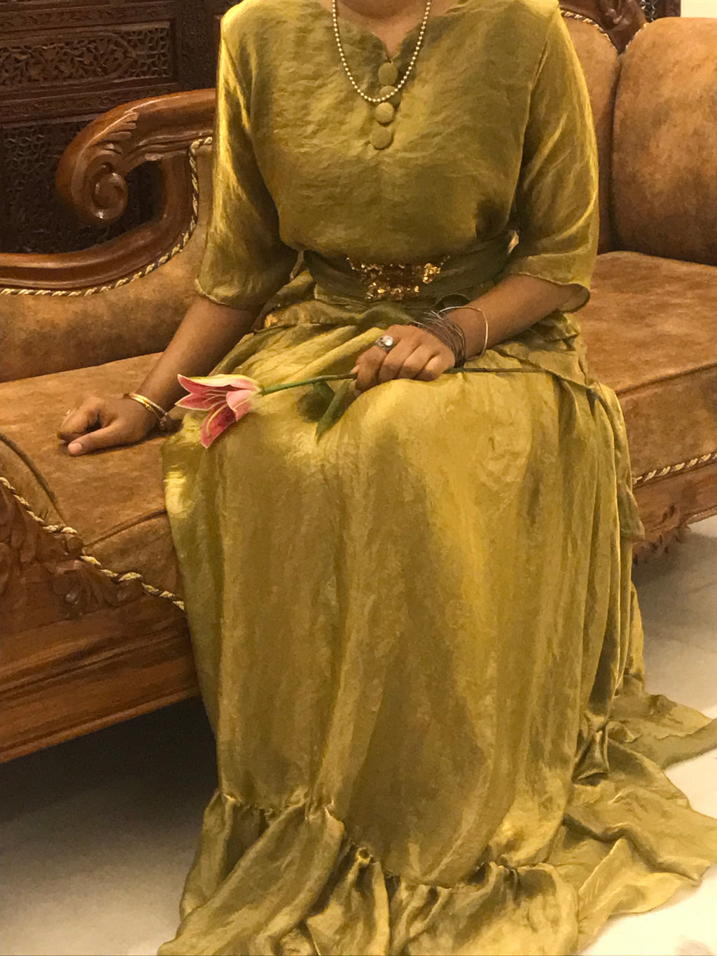 Gold Shimmer Top and Skirt with Hand-Embellished Sequin Belt