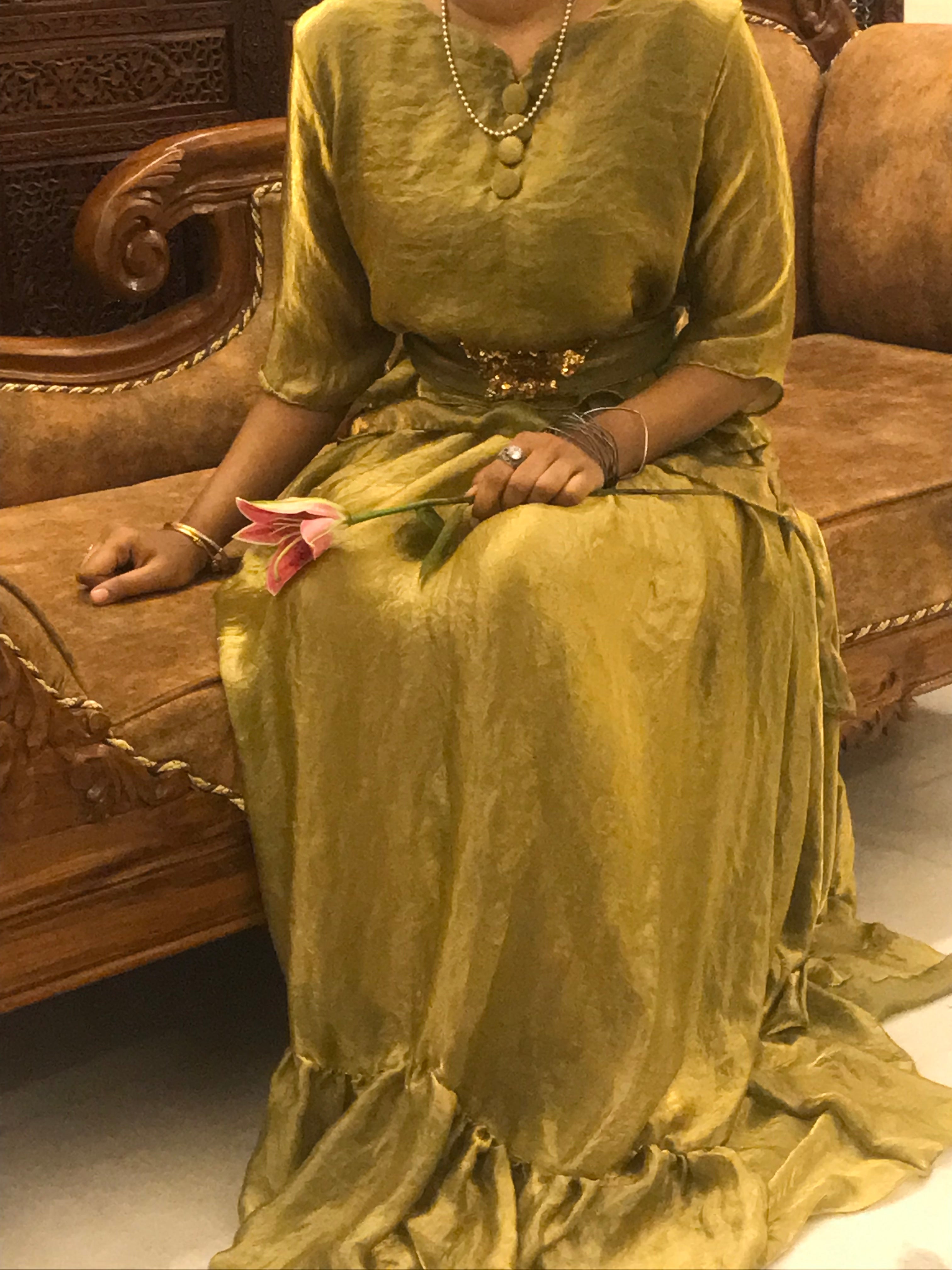 Gold Shimmer Top and Skirt with Hand-Embellished Sequin Belt