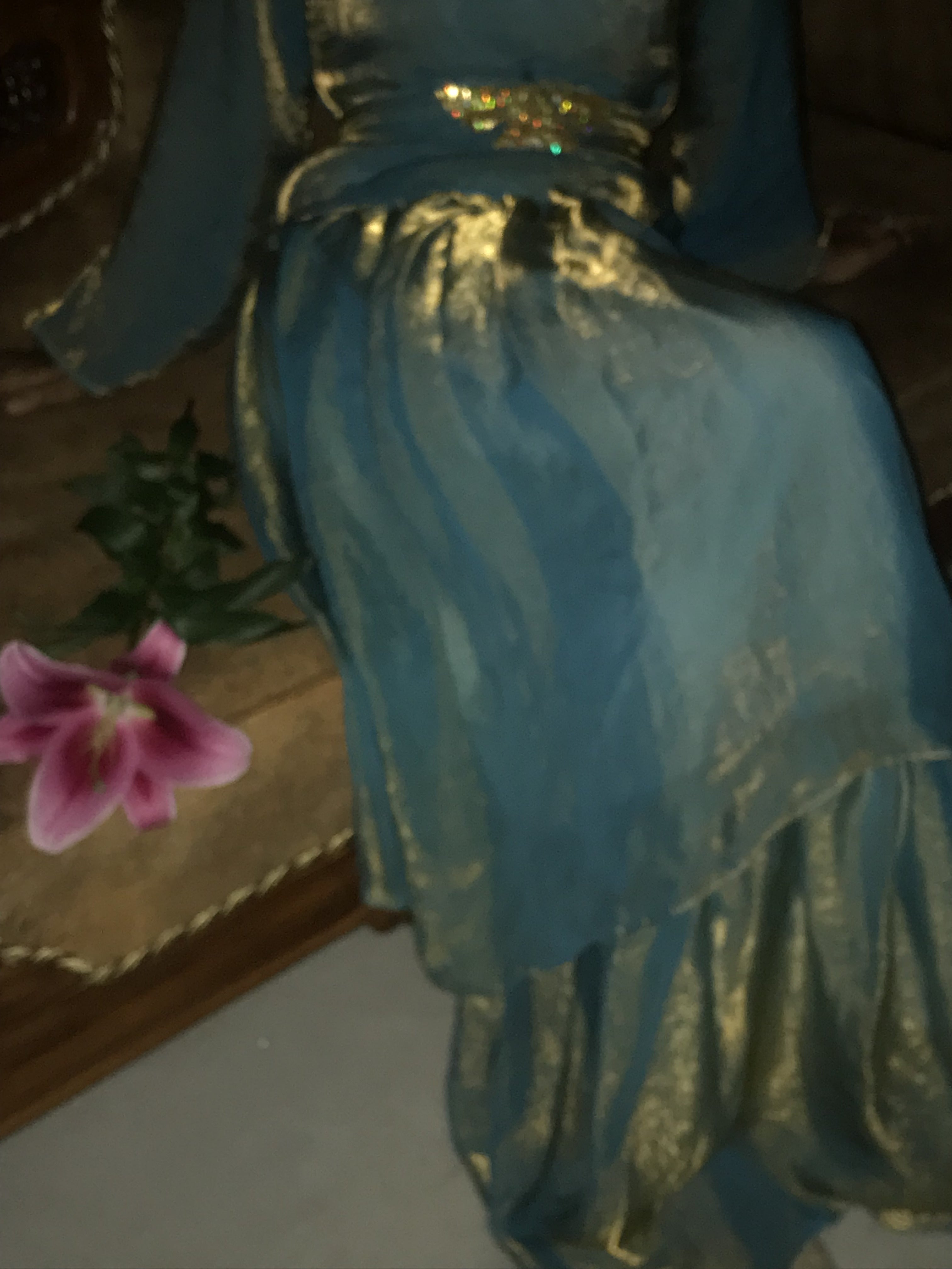 Blue Shimmer Top and Skirt with Hand-Embellished Sequin Belt