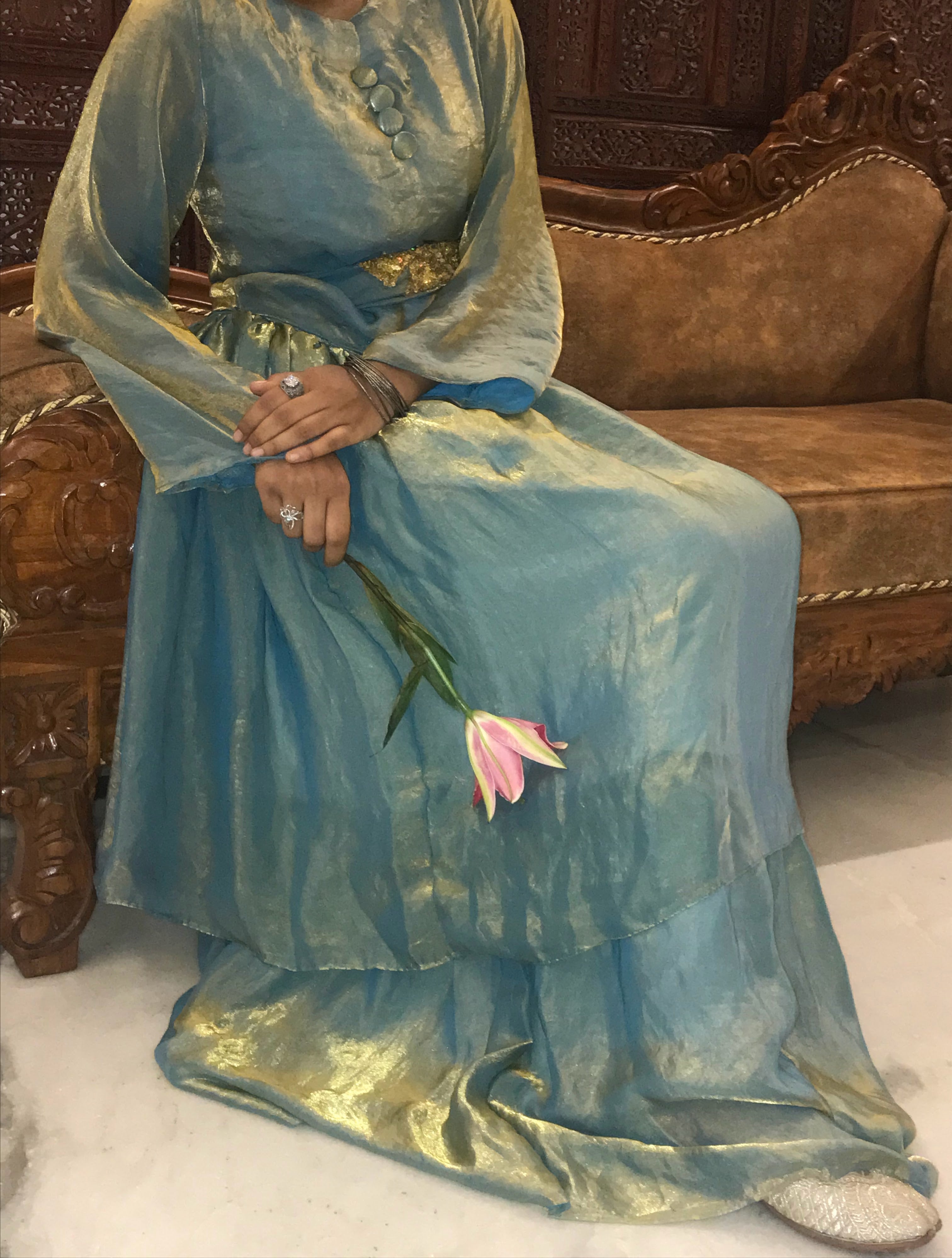 Blue Shimmer Top and Skirt with Hand-Embellished Sequin Belt