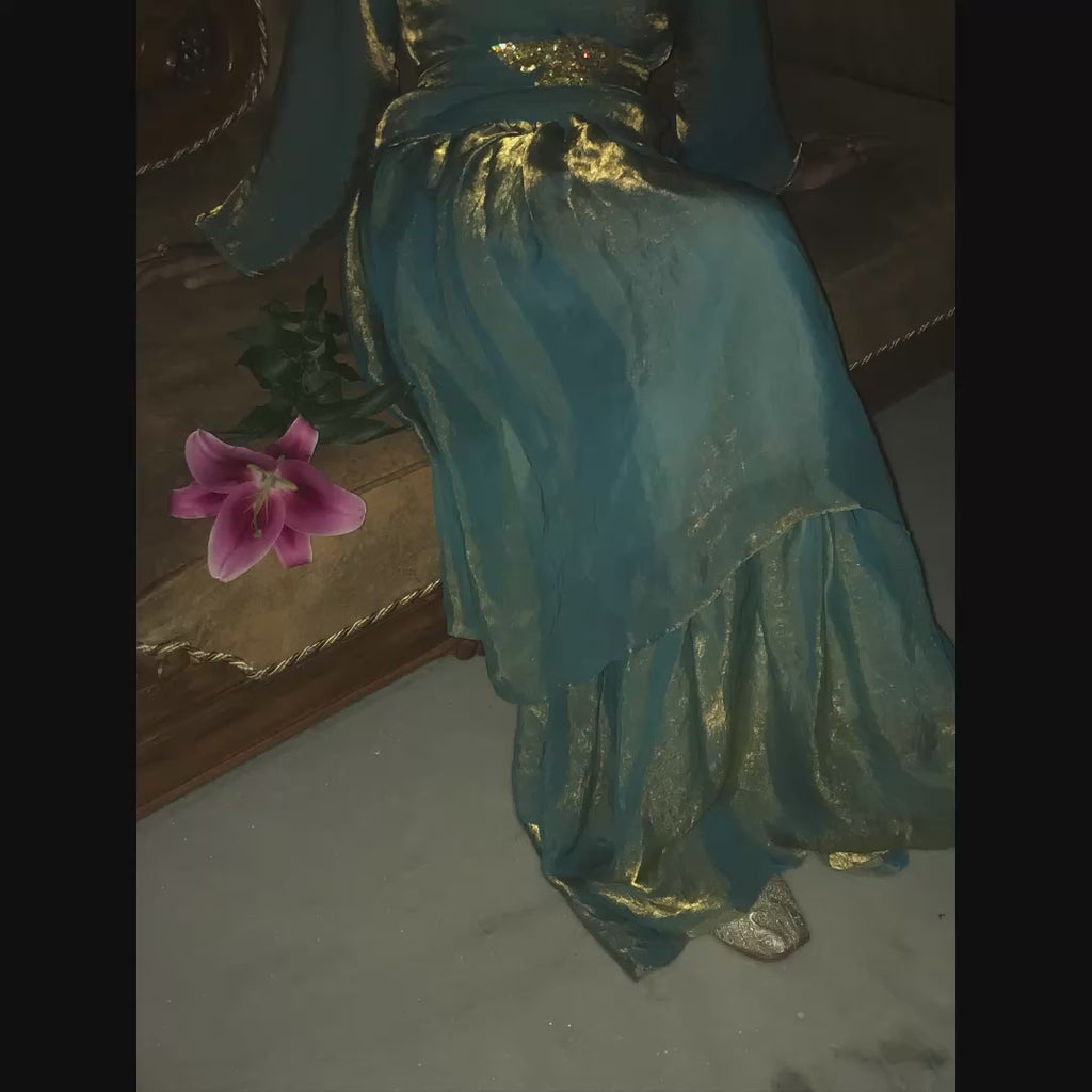 Blue Shimmer Top and Skirt with Hand-Embellished Sequin Belt