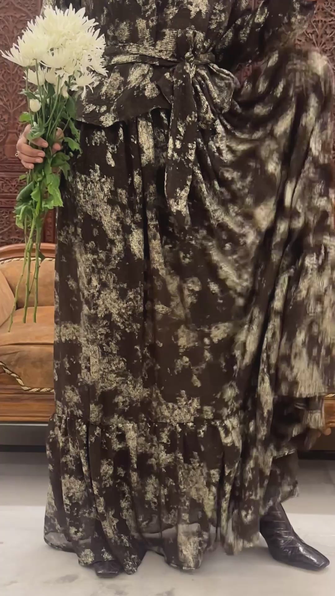 Brown Metallic Chiffon Set