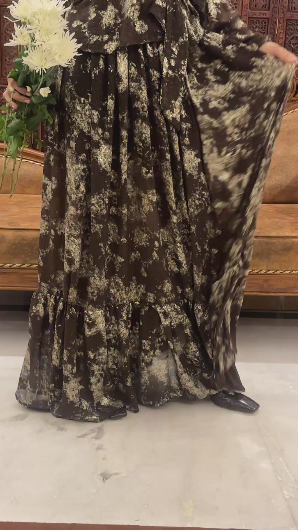 Brown Metallic Chiffon Set